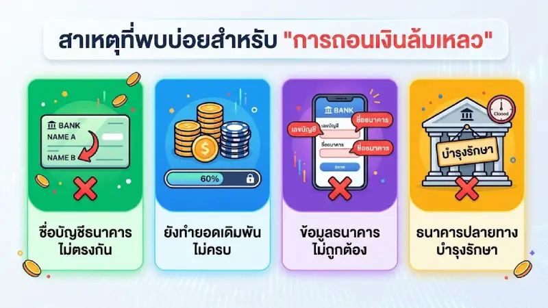 สาเหตุยอดนิยมที่ทำให้การถอนเงินล้มเหลว M98